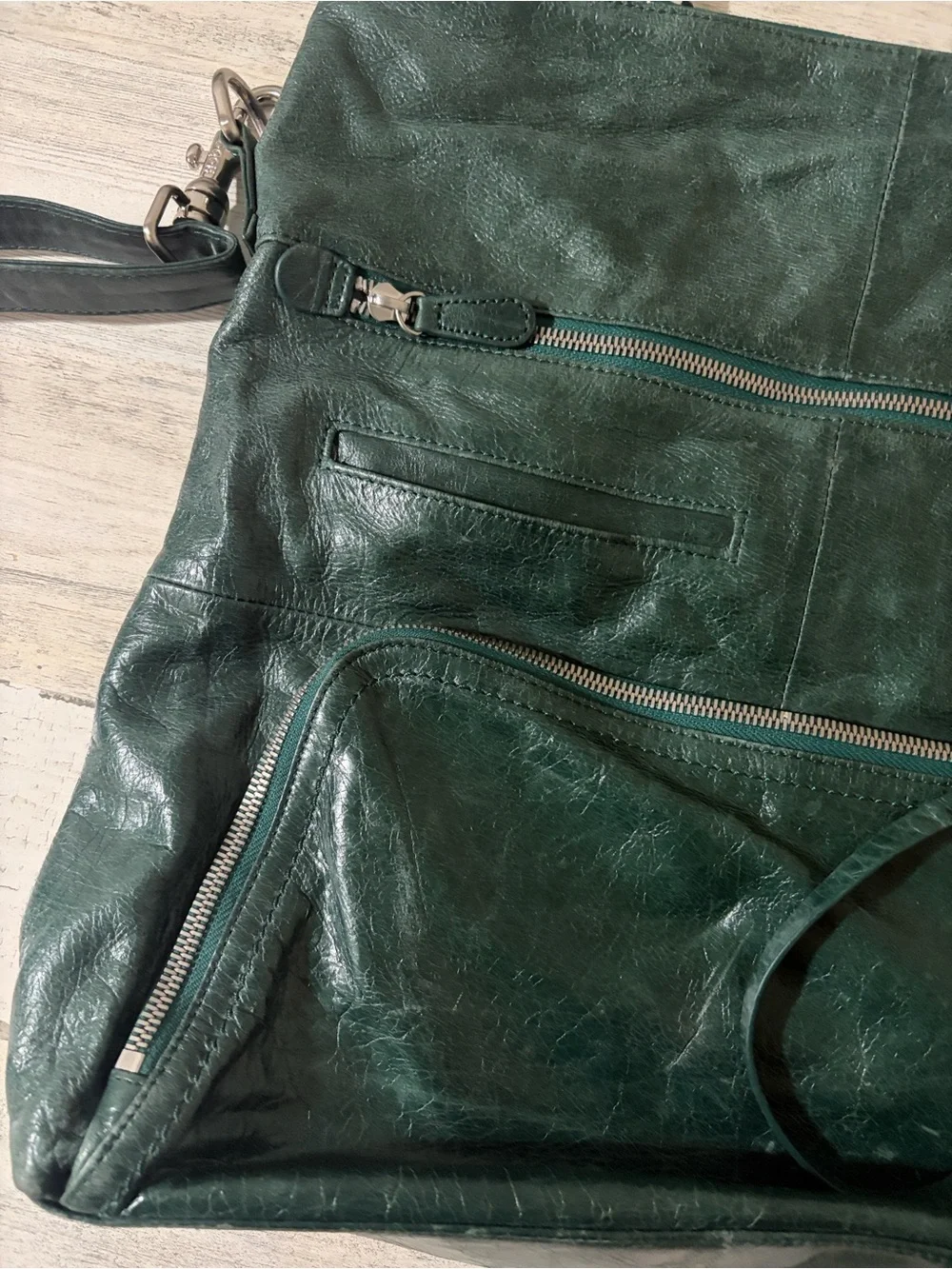 HOBO Dark Green Leather Convertible Crossbody Satchel